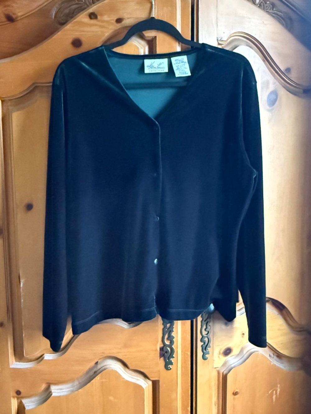 Kathy Lee green velvet v neck top L